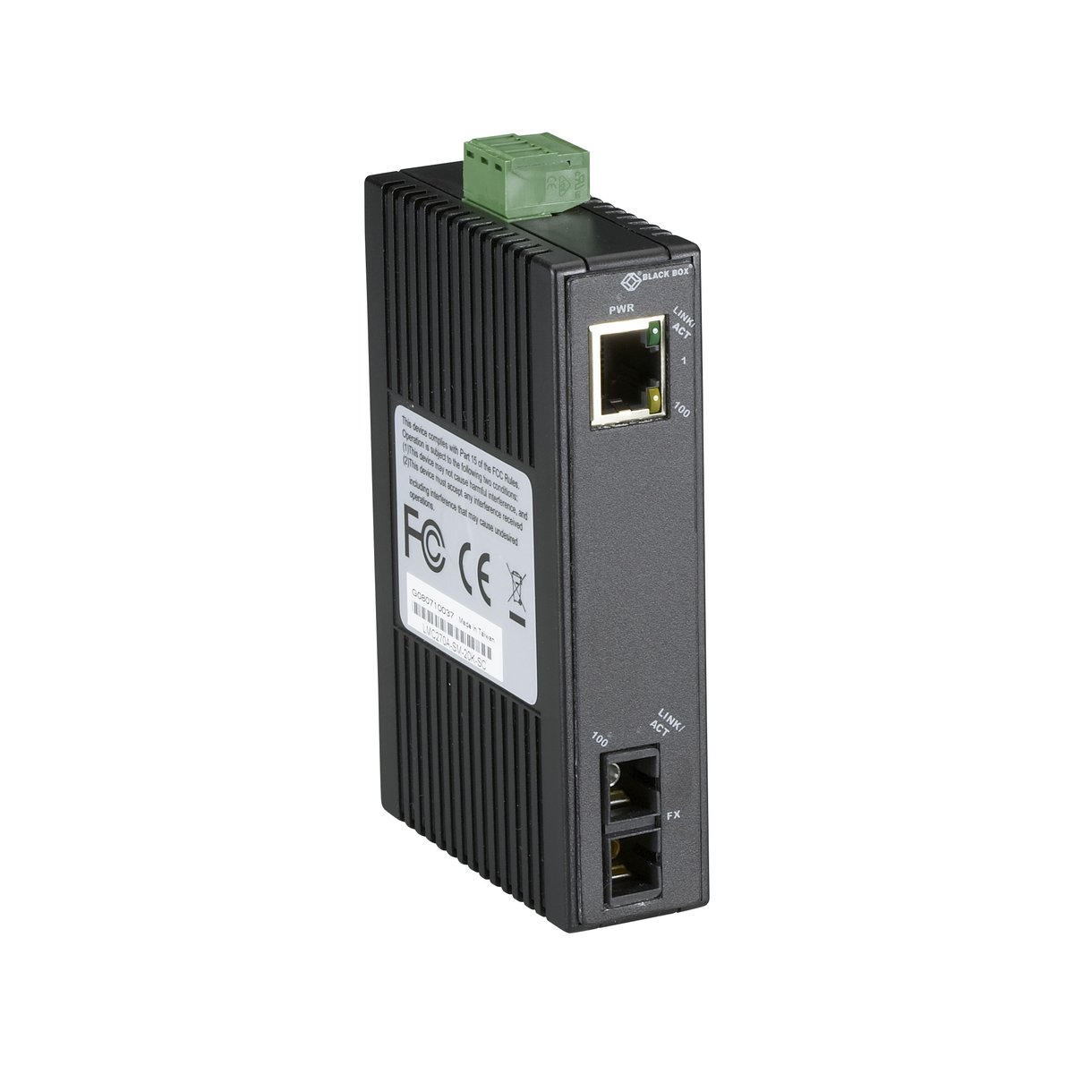 Black Box LMC270A-SM-20K-SC Fast Ethernet (100-Mbps) Industrial Media Converter - 10/100-Mbps Copper to 100-Mbps Singlemode Fiber, Hardened Temperature, 1310nm, 20km, SC