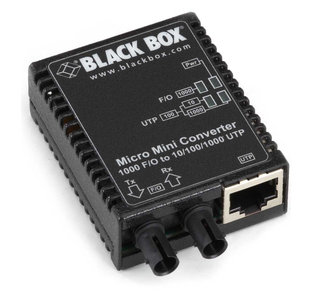 Black Box LMC4001A Gigabit Ethernet (1000-Mbps) Media Converter - 10/100/1000-Mbps Copper to 1000-Mbps Multimode Fiber, 850nm, 0.5km, ST, North America Power Supply product image