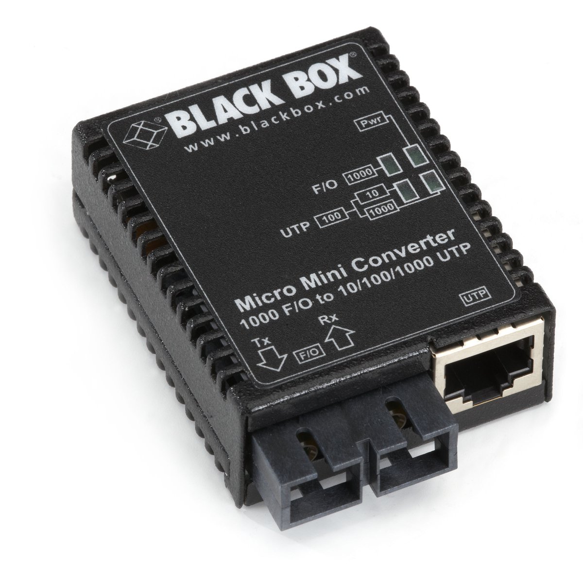 Black Box LMC4002A Gigabit Ethernet (1000-Mbps) Media Converter - 10/100/1000-Mbps Copper to 1000-Mbps Multimode Fiber, 850nm, 0.5km, SC, North America Power Supply