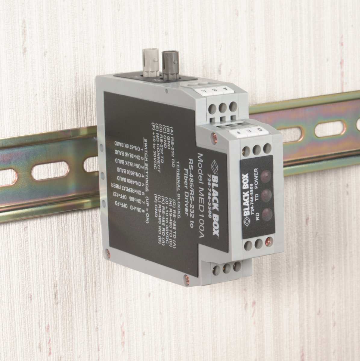 Black Box MED100A Async RS232/422/485 Extender Over Fiber - Terminal Block to Multimode ST