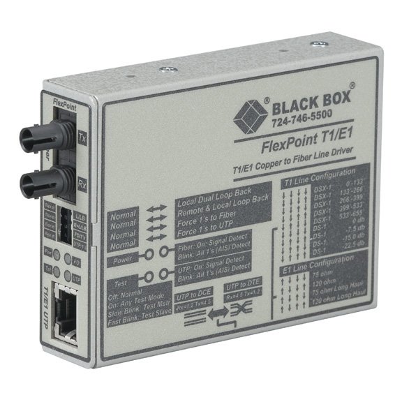Black Box MT661A-SM Managed T1/E1 Media Converter - T1/E1 Copper to Singlemode Fiber, 1300nm, 28km, ST, North America Power Supply
