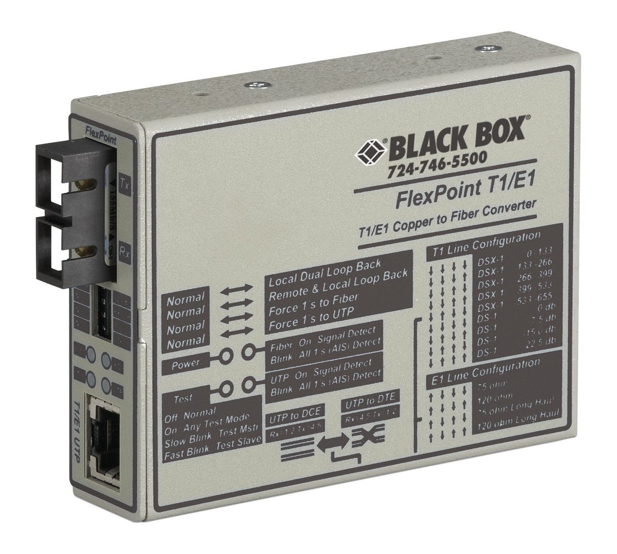 Black Box MT662A-MSC FlexPoint Managed T1/E1 Media Converter - T1/E1 Copper to Multimode Fiber, 1300nm, 5km, SC