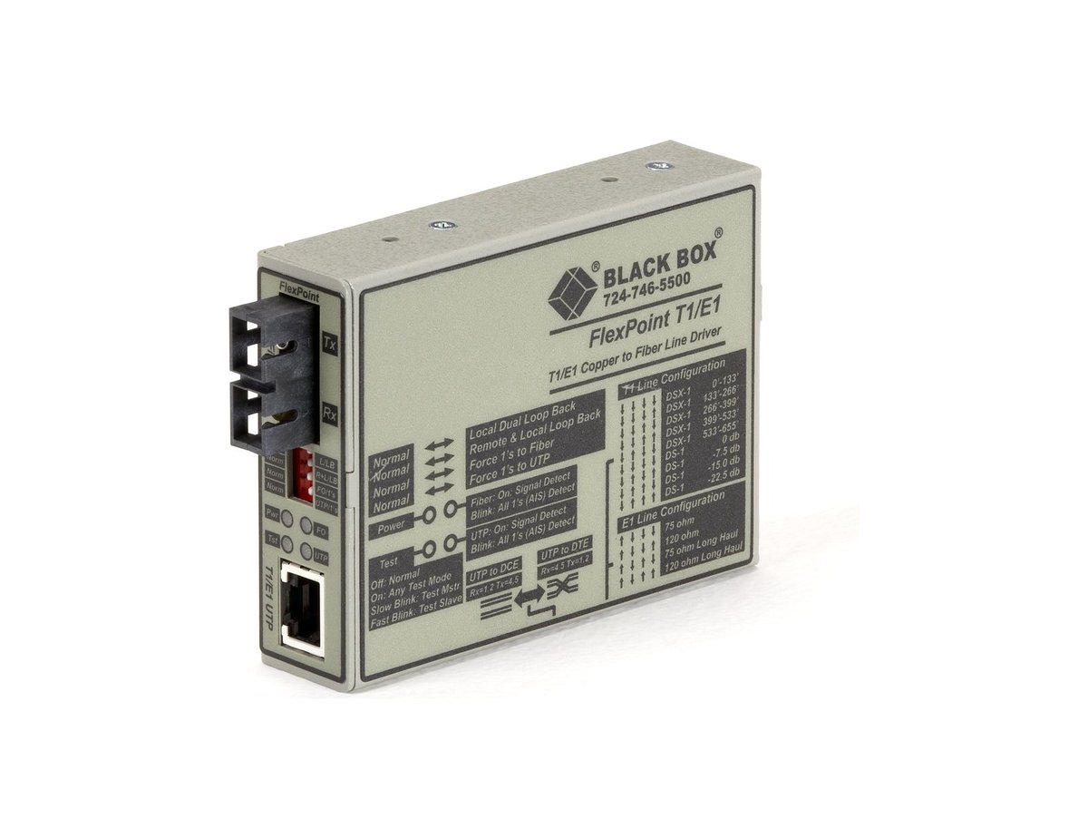 Black Box MT663A-SSC Managed T1/E1 Media Converter - T1/E1 Copper to Singlemode Fiber, 1300nm, 28km, SC, North America Power Supply product image