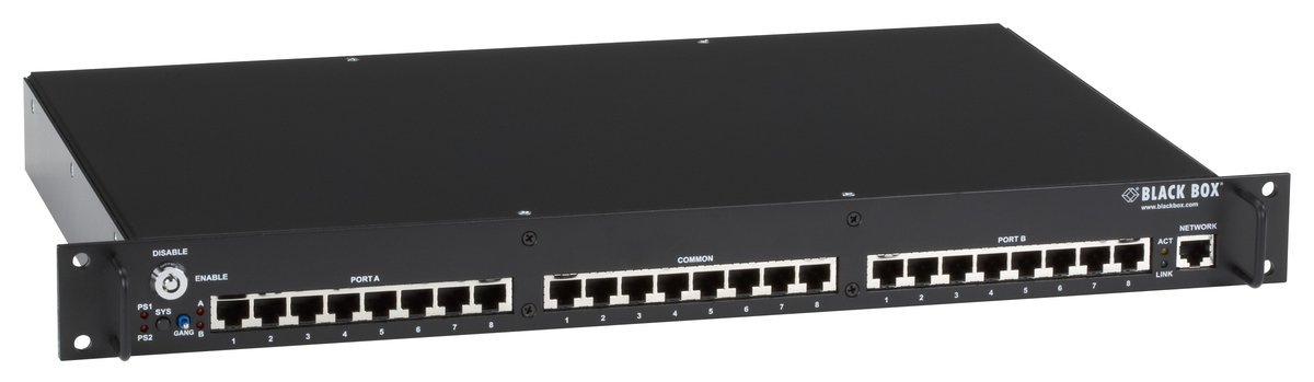 BlackBox Nbsall8mgr Rackmount Gang Switch: 19-in., 1U, (8) RJ-45 A/B (All Pins), Network Manageable product image
