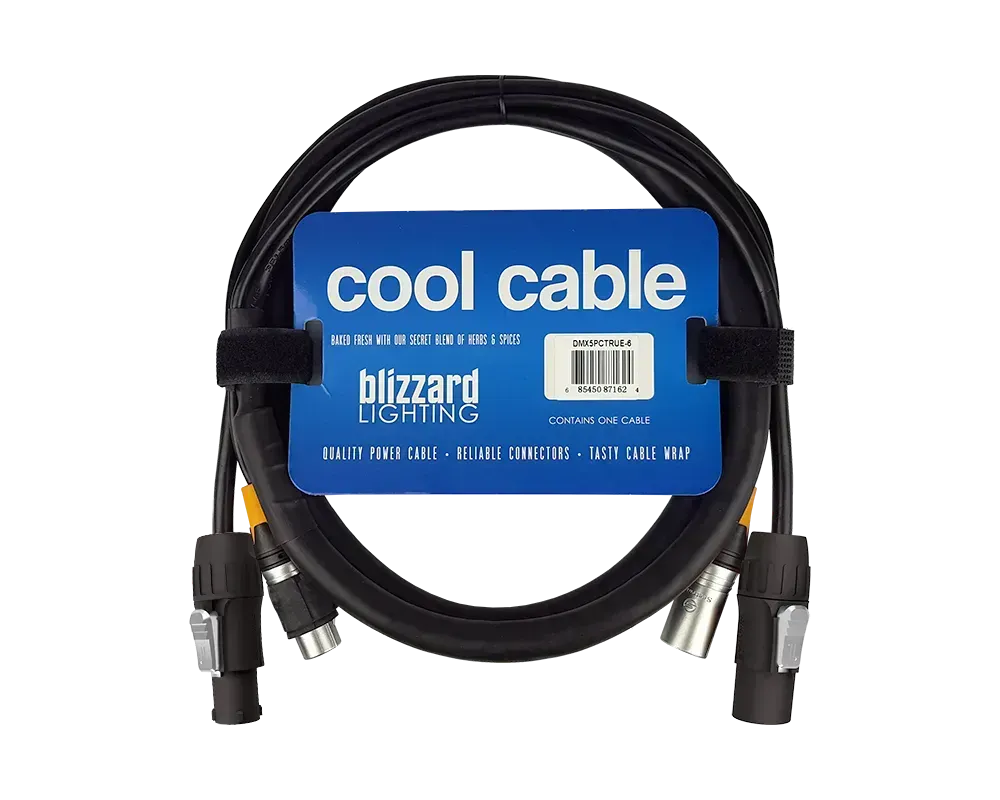 Blizzard Lighting IP Rated 5-Pin DMX + powerCON TRUE1 Compatible Combo Cable, 6 ft