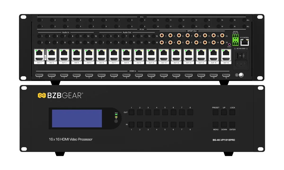 BZBGear BG-4K-VP1616PRO 16x16 Seamless Matrix, Video Wall and Multiviewer Kit with 16 Receivers - view 3
