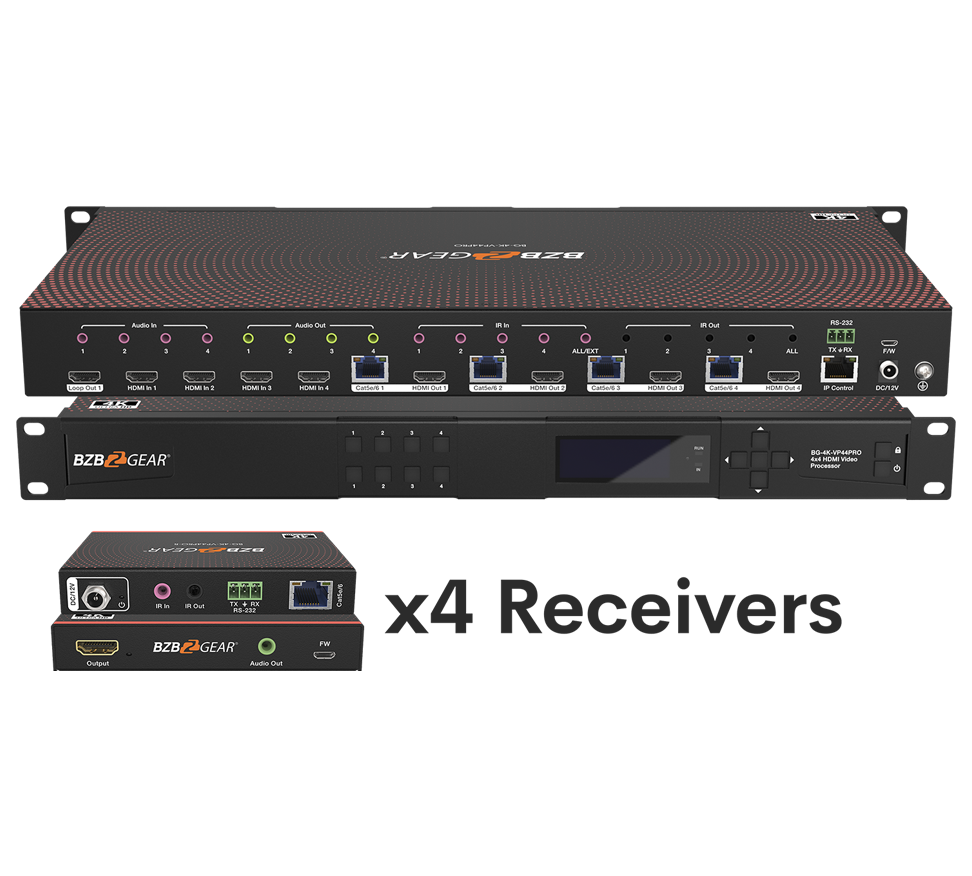 BZBGear BG-4K-VP44PRO 4x4 Seamless Matrix Kit with Four Receivers