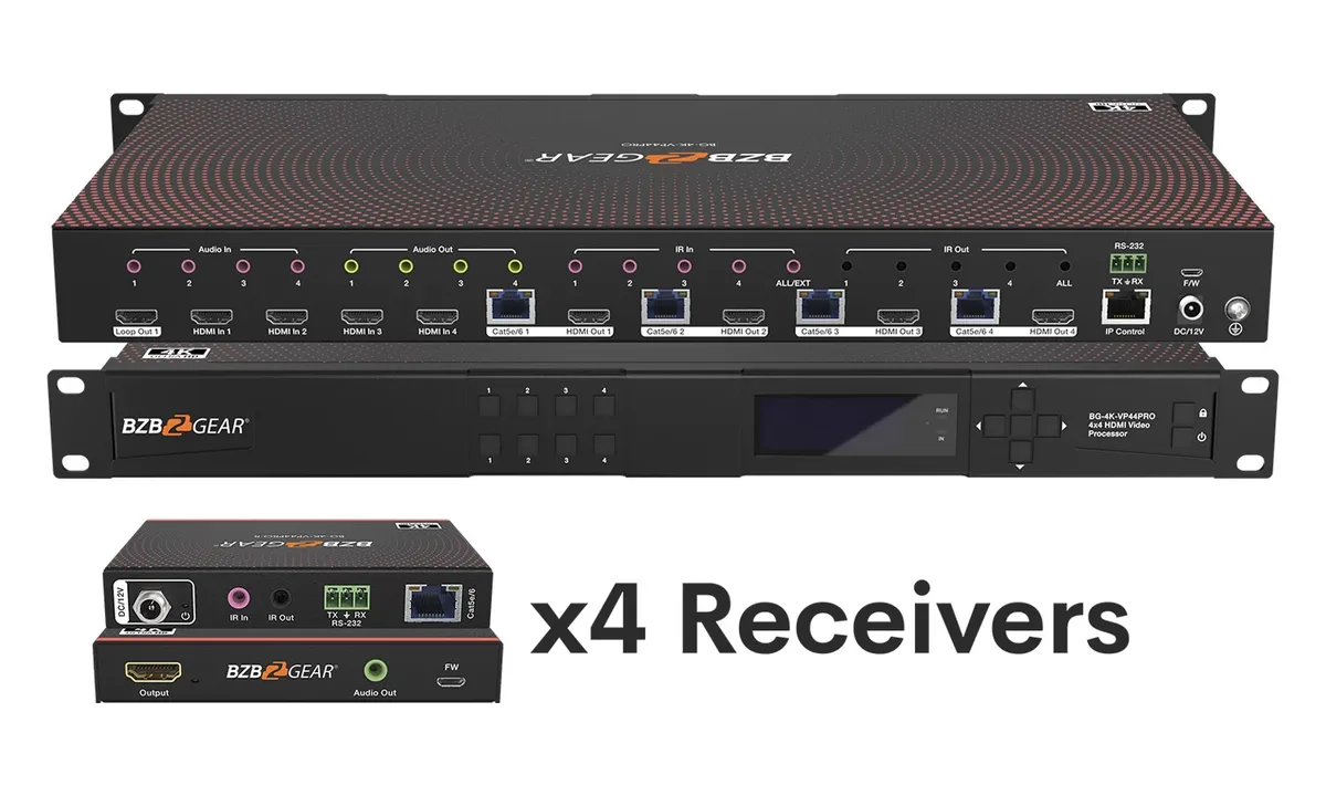 BZBGear BG-4K-VP44PRO 4x4 Seamless Matrix Kit with Four Receivers - view 2