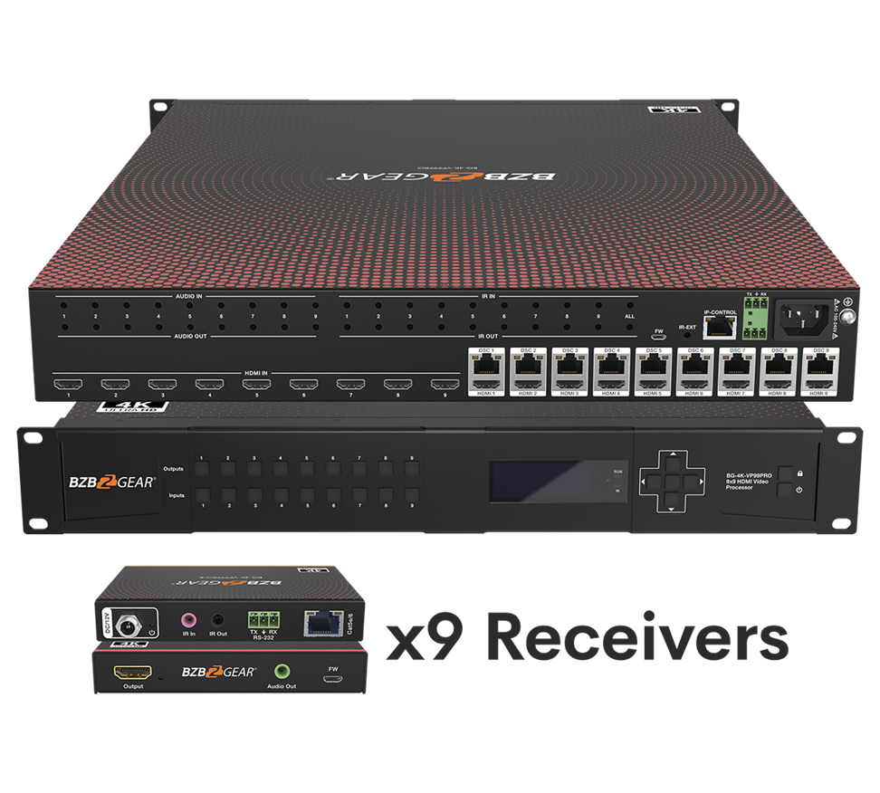 BZBGear BG-4K-VP99PRO 9x9 Seamless Matrix Kit with Nine Receivers