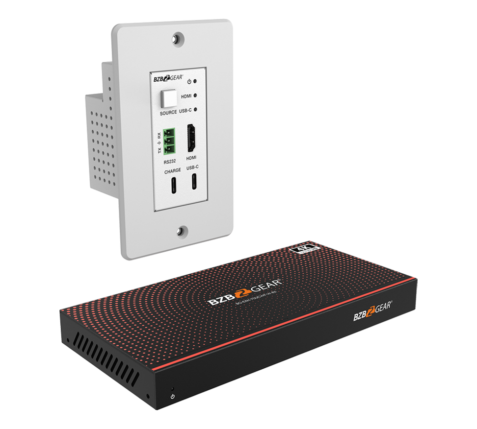 BZBGear BG-EXH-70UCWP-W HDMI and USB-C Wall Plate HDBaseT Kit with RS-232