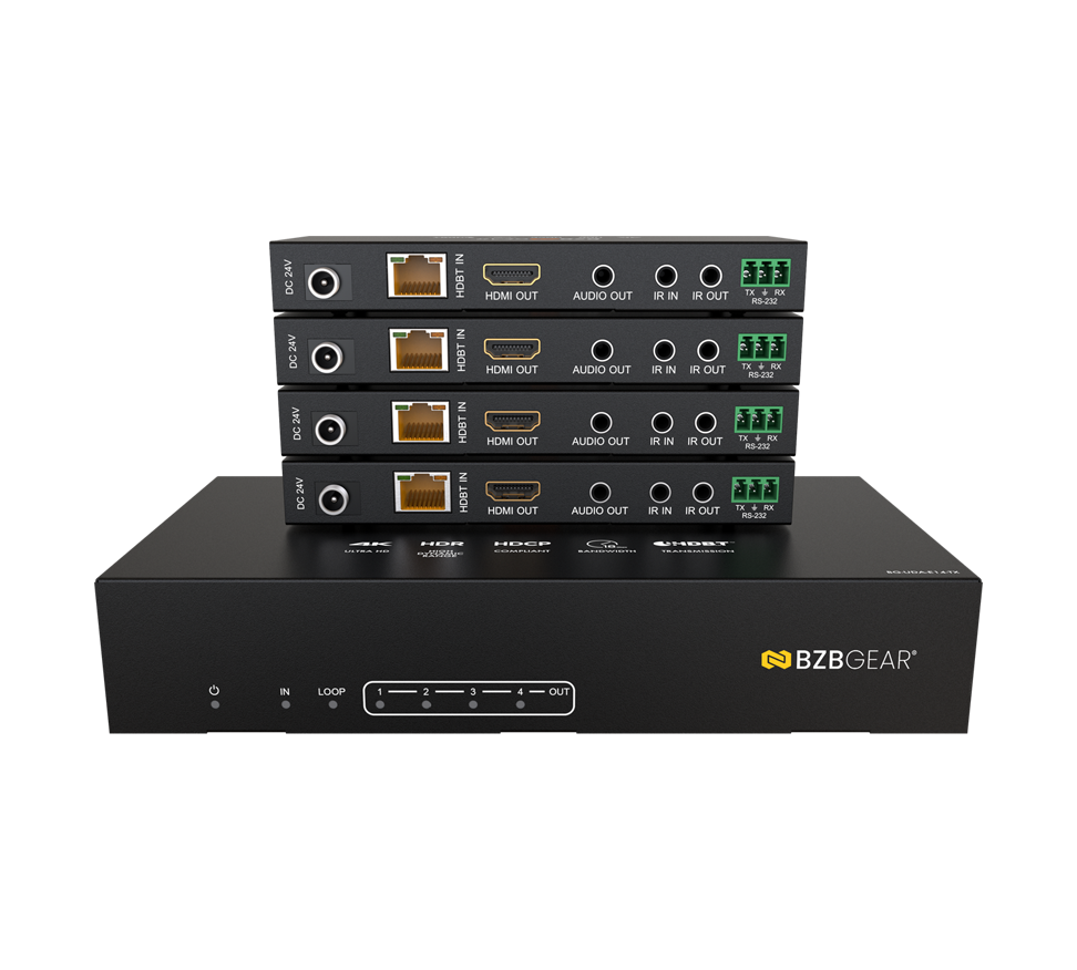 BZBGear BG-UDA-E14 1x4 HDBaseT Splitter Kit with Four Receivers