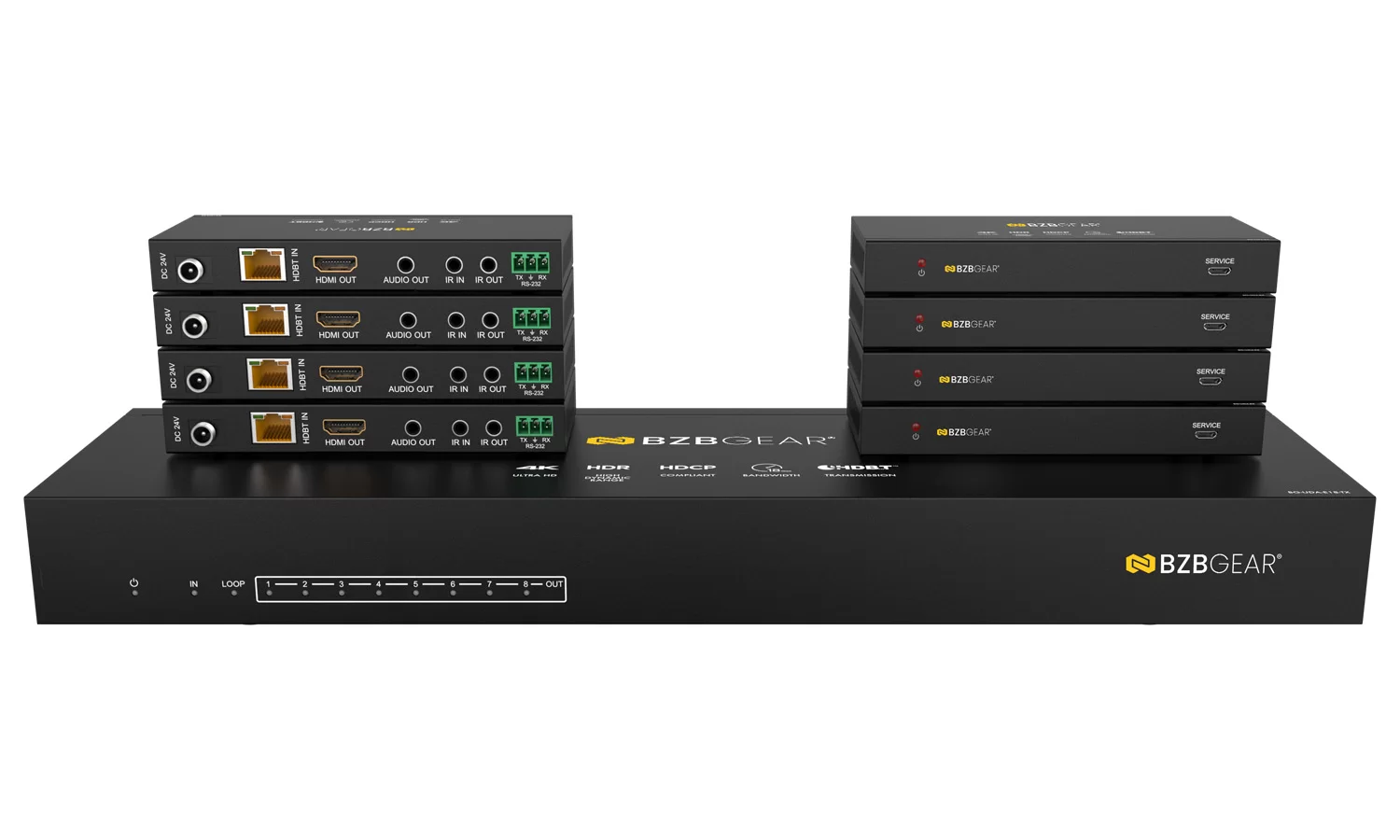 BZBGear BG-UDA-E18 1x8 HDBaseT Splitter Kit with Eight Receivers - view 2