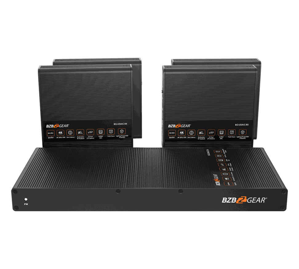BZBGear BG-UDAIC-E14 1x4 HDMI Splitter Kit with Four Receivers