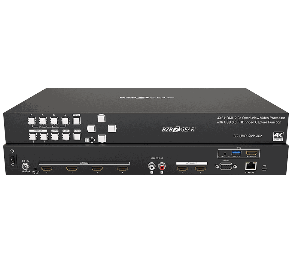 BZBGear BG-UHD-QVP-4X2 4x2 Seamless Switcher and Scaler with USB Capture