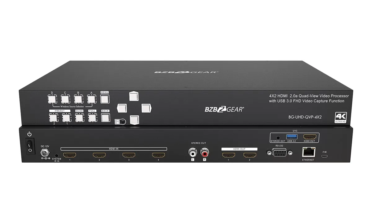 BZBGear BG-UHD-QVP-4X2 4x2 Seamless Switcher and Scaler with USB Capture - view 2