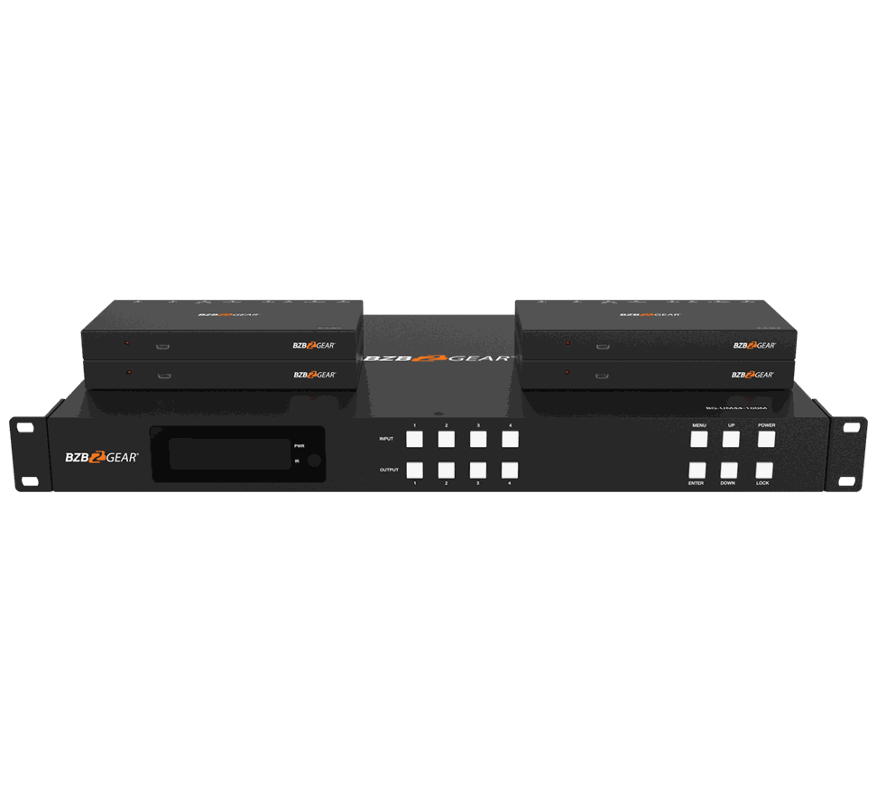 BZBGear BG-UM44-100M-KIT 4x4 HDBaseT Matrix Kit with Four Receivers