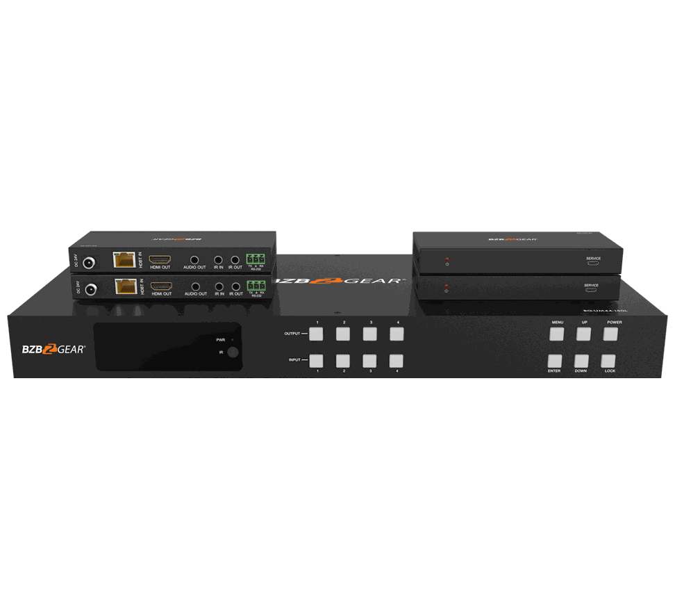BZBGear BG-UM44-150L-KIT 4x4 HDBaseT Matrix Kit with Long-Range Receivers