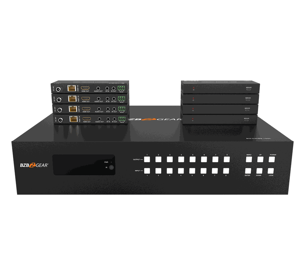 BZBGear BG-UM88-150L-KIT 8x8 HDBaseT Matrix Kit with Long-Range Receivers