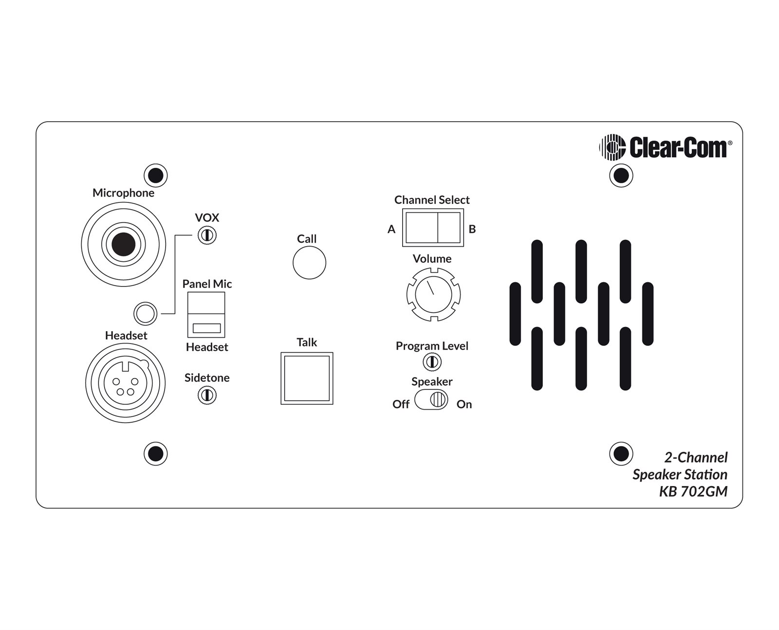 Clear-Com KB-702GM2-Channel Speaker Station w/Gooseneck Mic Connector - view 3