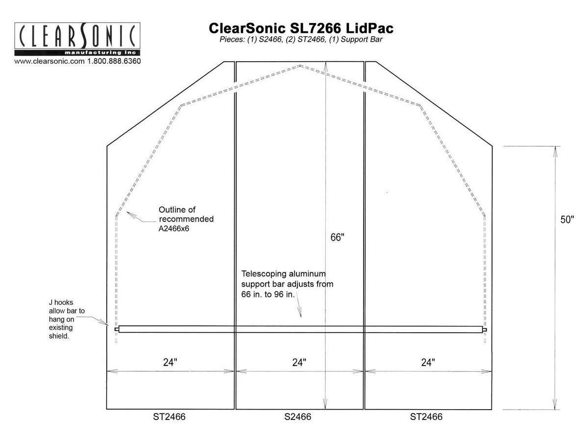 Clearsonic SL7266 Medium Drum Shield Lid, 6' W x 5.5' L x 1.6" D - view 3