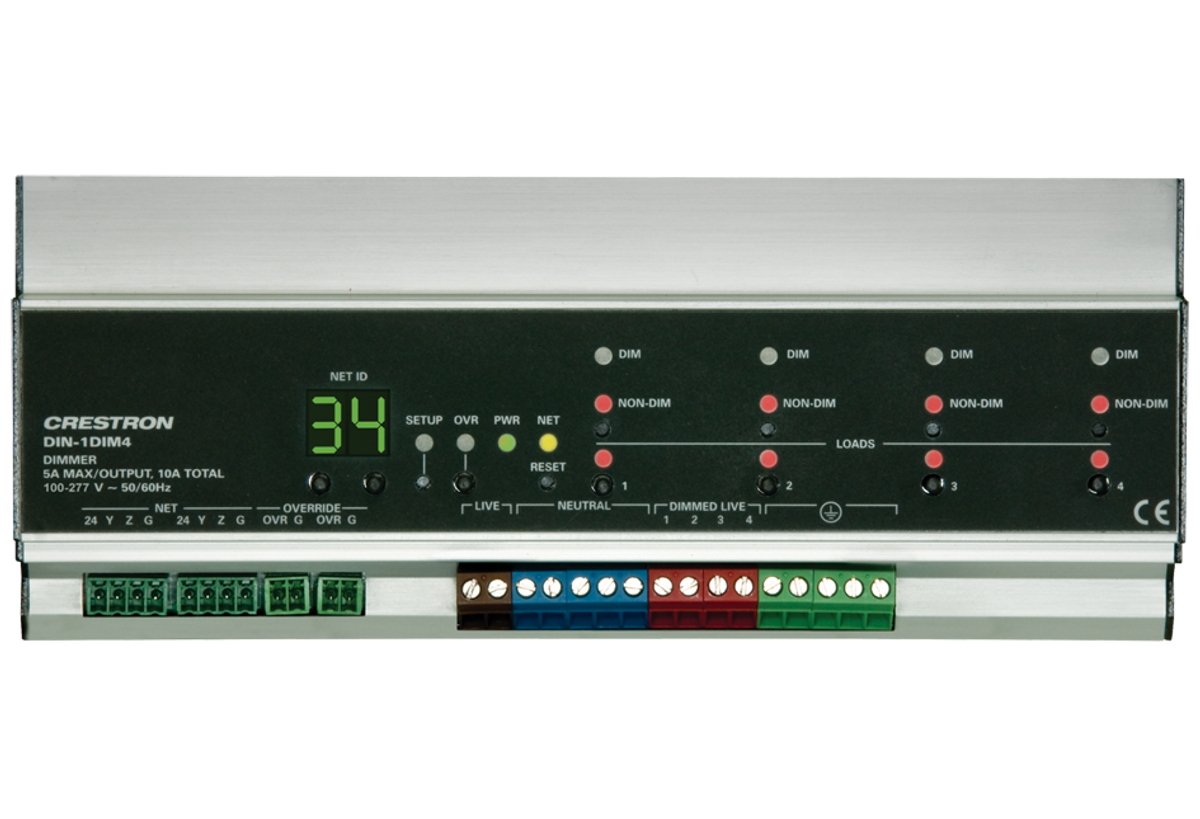 Crestron DIN-1DIM4 4-Channel DIN Rail Dimmer, 1 Feed product image