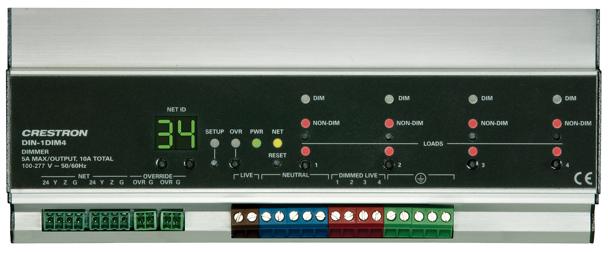 Crestron DIN-1DIM4 4-Channel DIN Rail Dimmer, 1 Feed - view 2