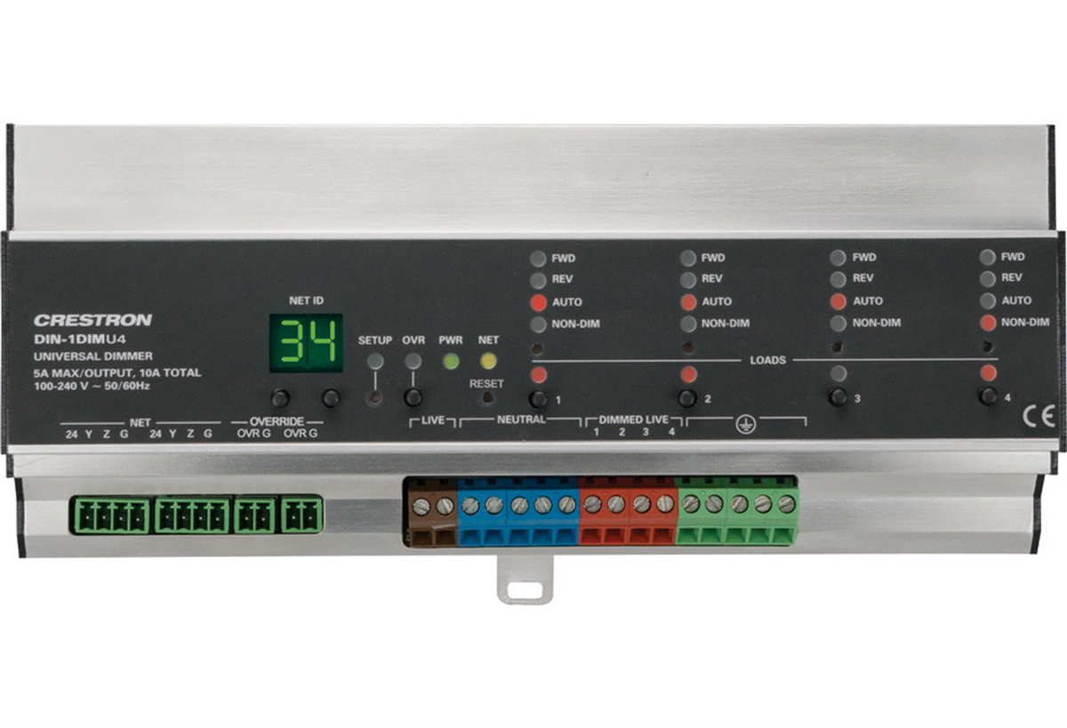 Crestron DIN-1DIMU4 4 Channel Universal Dimmer, 1 Feed, DIN Rail Mount
