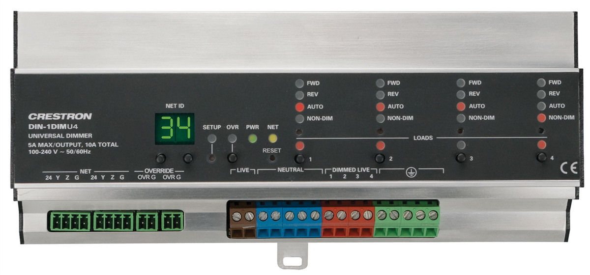 Crestron DIN-1DIMU4 4 Channel Universal Dimmer, 1 Feed, DIN Rail Mount - view 2