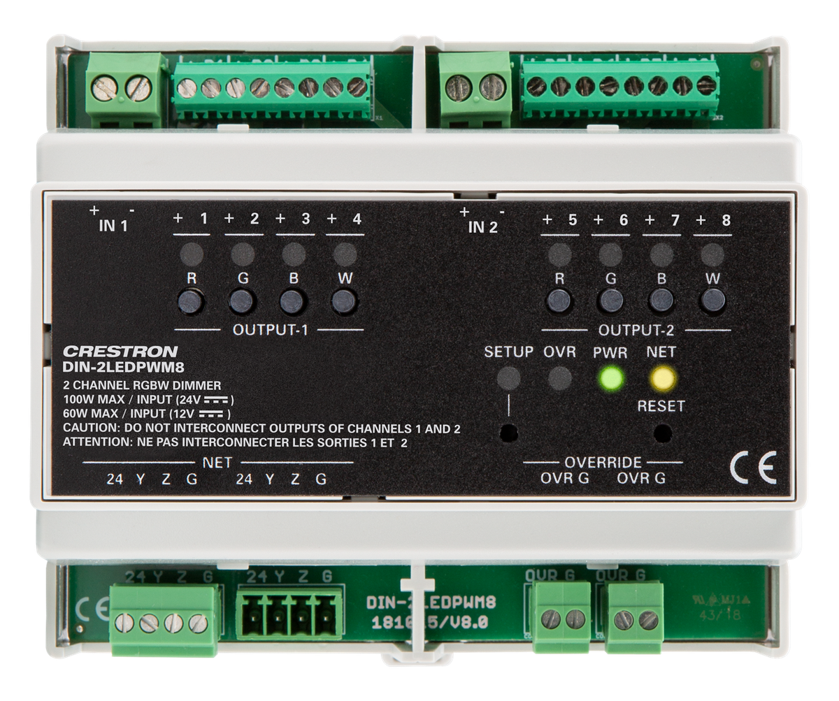 Crestron DIN-2LEDPWM8 2 Channel RGBW LED Dimmer, DIN Rail Mount