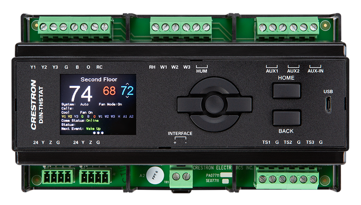 Crestron DIN-THSTAT Heating, Cooling, and Relative Humidity Thermostat, DIN Rail Mount