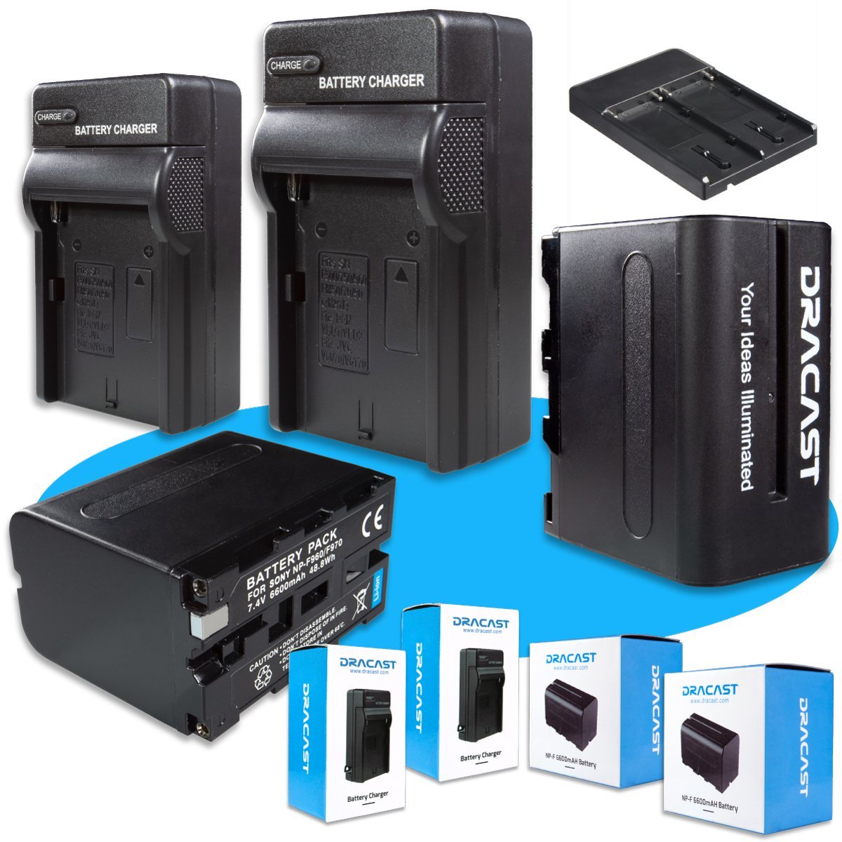 Dracast 2 x NP-F 6600mAh Batteries with Chargers and V-Mount to NPF Converter Kit