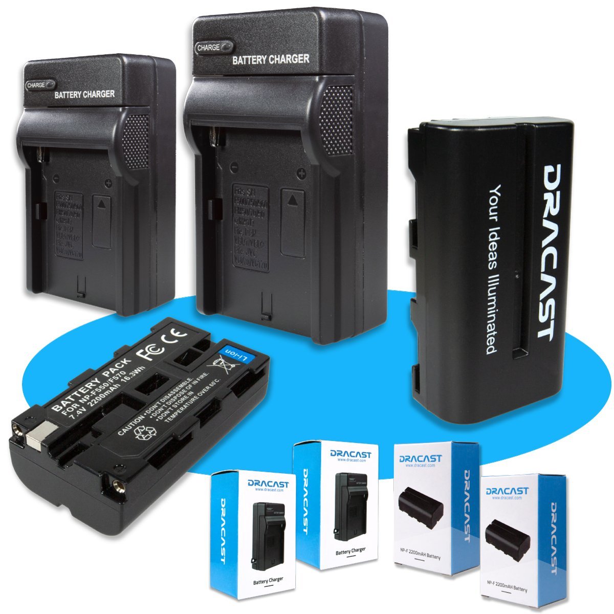 Dracast 2x NP-F 2200mAh Batteries and 2 Charger Kit