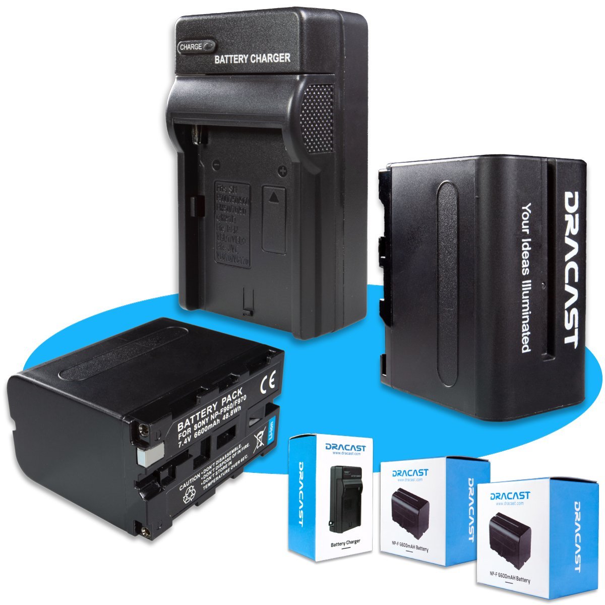 Dracast 2x NP-F 6600mAh Batteries and 1 Charger Kit