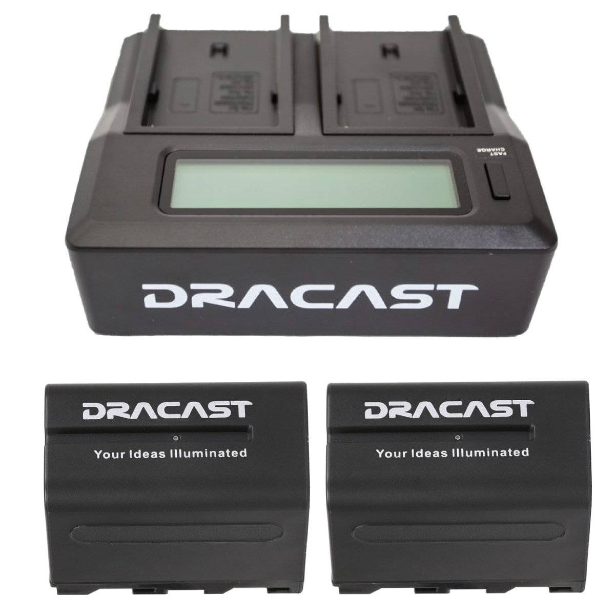Dracast 2x NP-F 6600mAh Batteries and 1 Dual Mount Digital Charger Kit