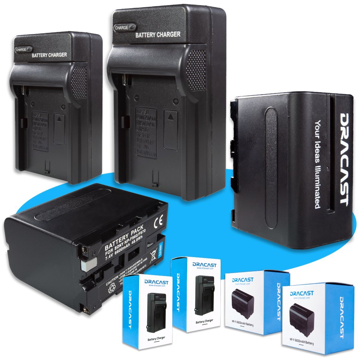 Dracast 2x NP-F 6600mAh Batteries and 2 Chargers Kit