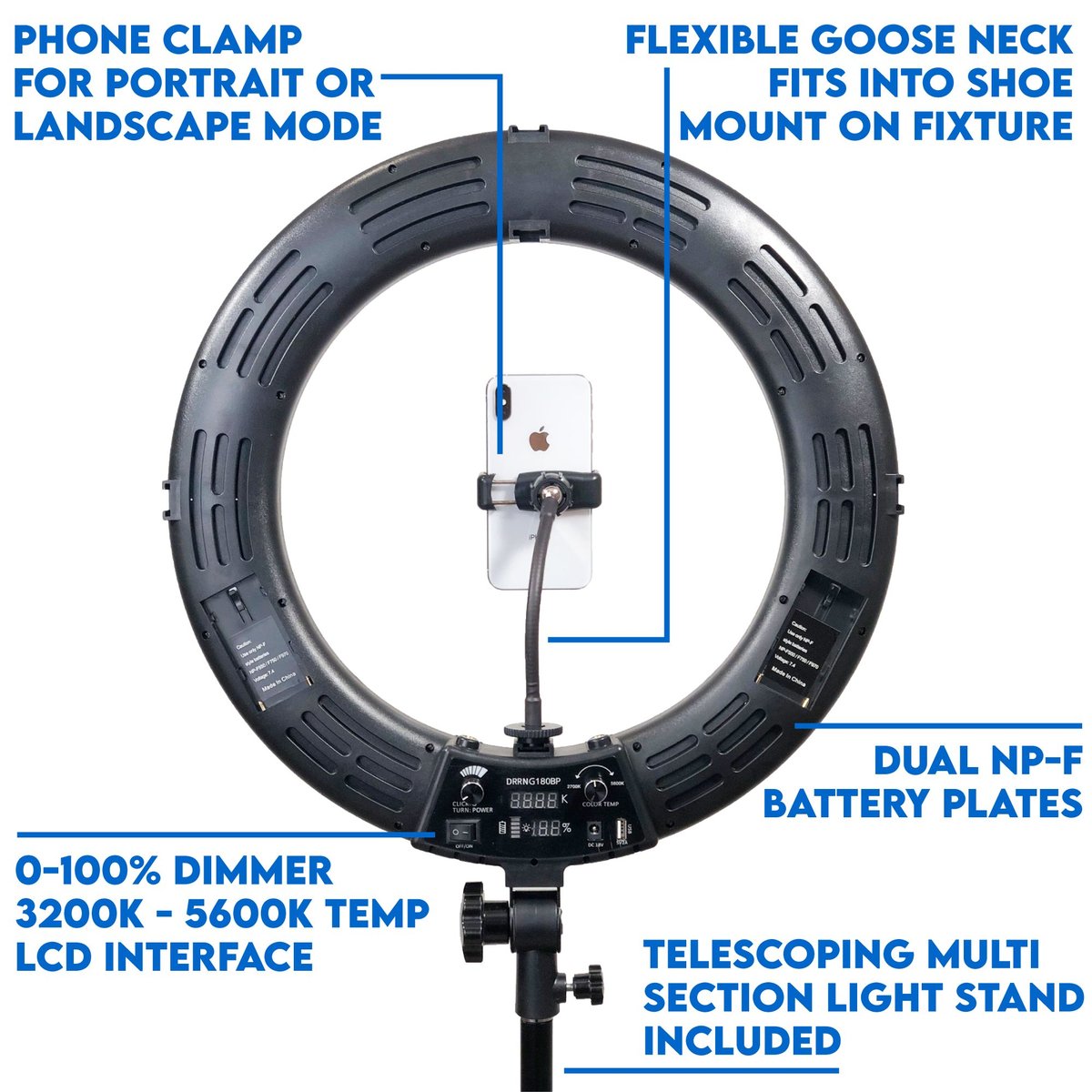 Dracast Halo Plus Series 180 Bicolor LED Ring light with Stand Kit - view 3