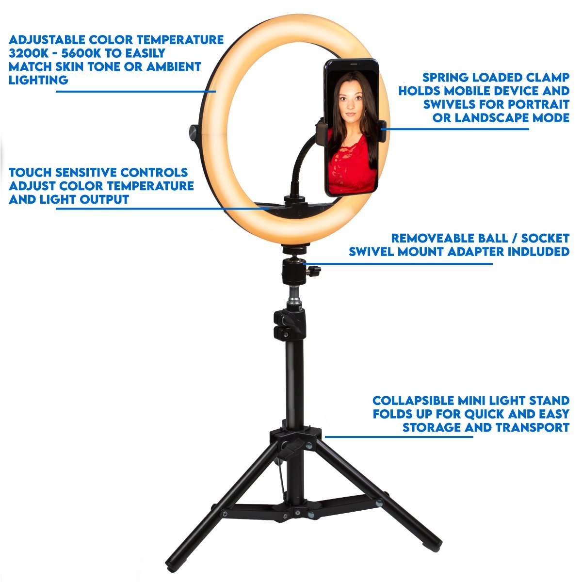 Dracast Halo Plus Series LED100 Bicolor Compact Foldable Ring Light and Mini Stand Kit - view 2