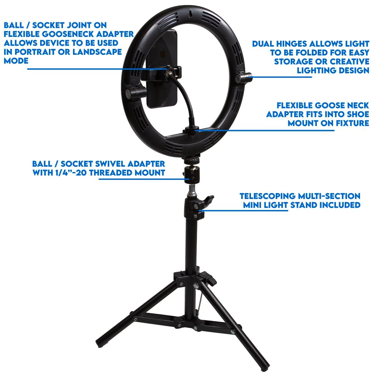 Dracast Halo Plus Series LED100 Bicolor Compact Foldable Ring Light and Mini Stand Kit - view 3
