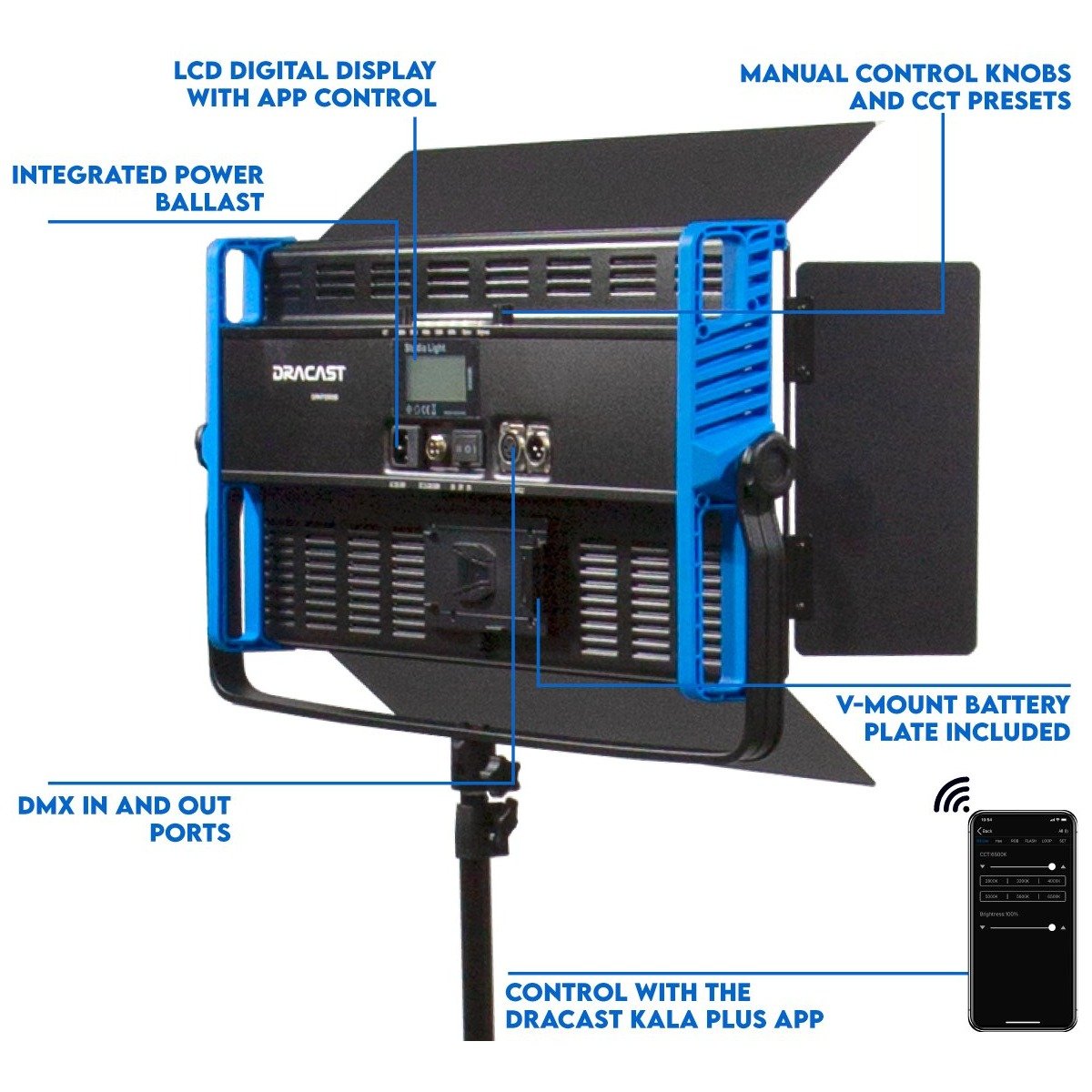 Dracast Kala Plus Series LED2000 Bi-Color LED 3 Light Kit with Injection Molded Travel Case - view 5