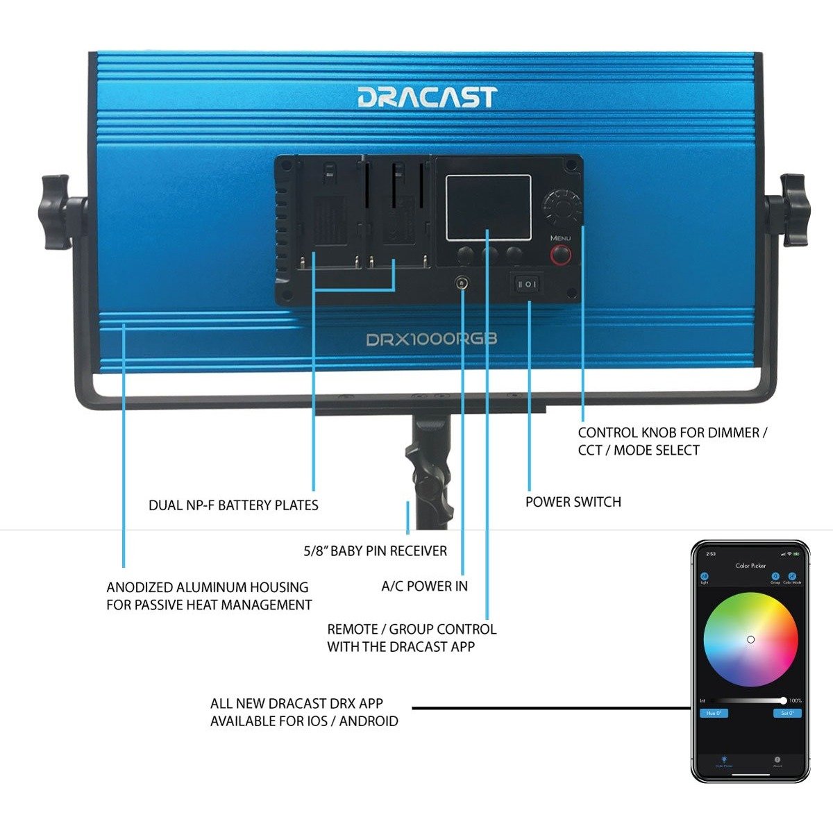 Dracast X Series LED Lighting Kit 17 (x2 DRX1000RGB, x2 DRXLT400) - view 4