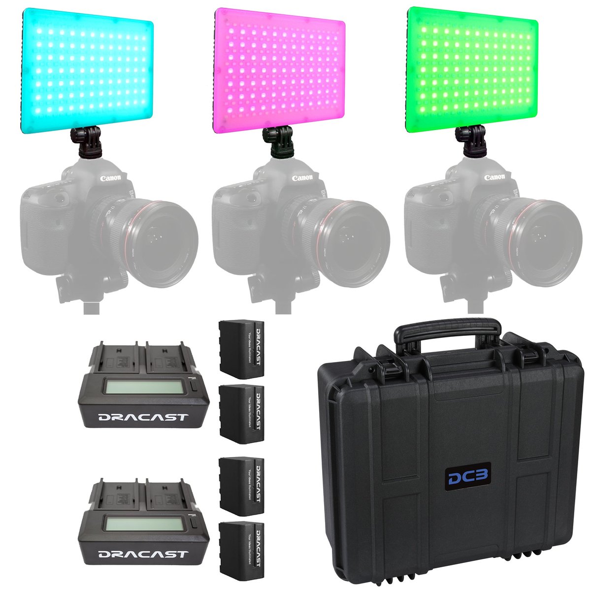 Dracast X Series LED Lighting Kit 28 (x3 DRX240RGB, Battery Kits, 4914F Travel Case) product image