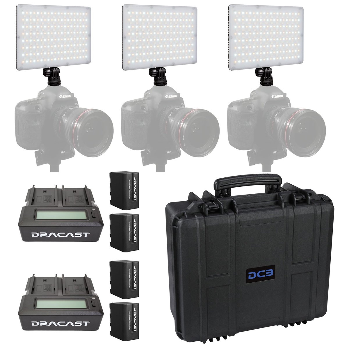 Dracast X Series LED Lighting Kit 31 (x3 DRX240B, Battery Kits, 4914F Travel Case) product image