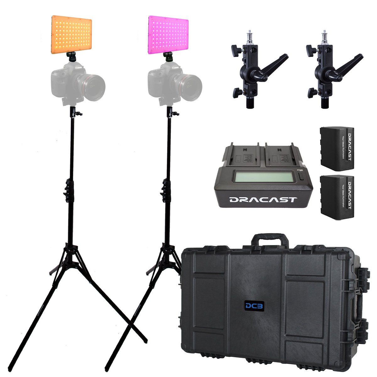 Dracast X Series LED Lighting Kit 33 (x2 DRX240RGB, Battery Kits, Swivel Mounts, Light Stands, 7975 Travel Case) product image