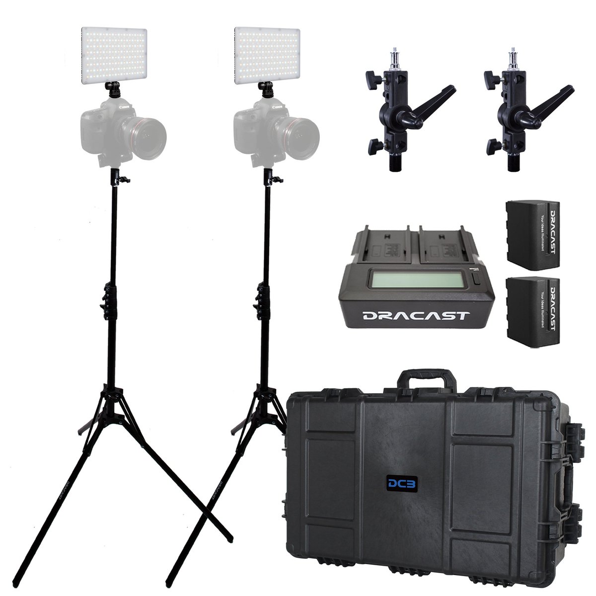 Dracast X Series LED Lighting Kit 36 (x2 DRX240B, Battery Kits, Swivel Mounts, Light Stands, 7975 Travel Case) product image