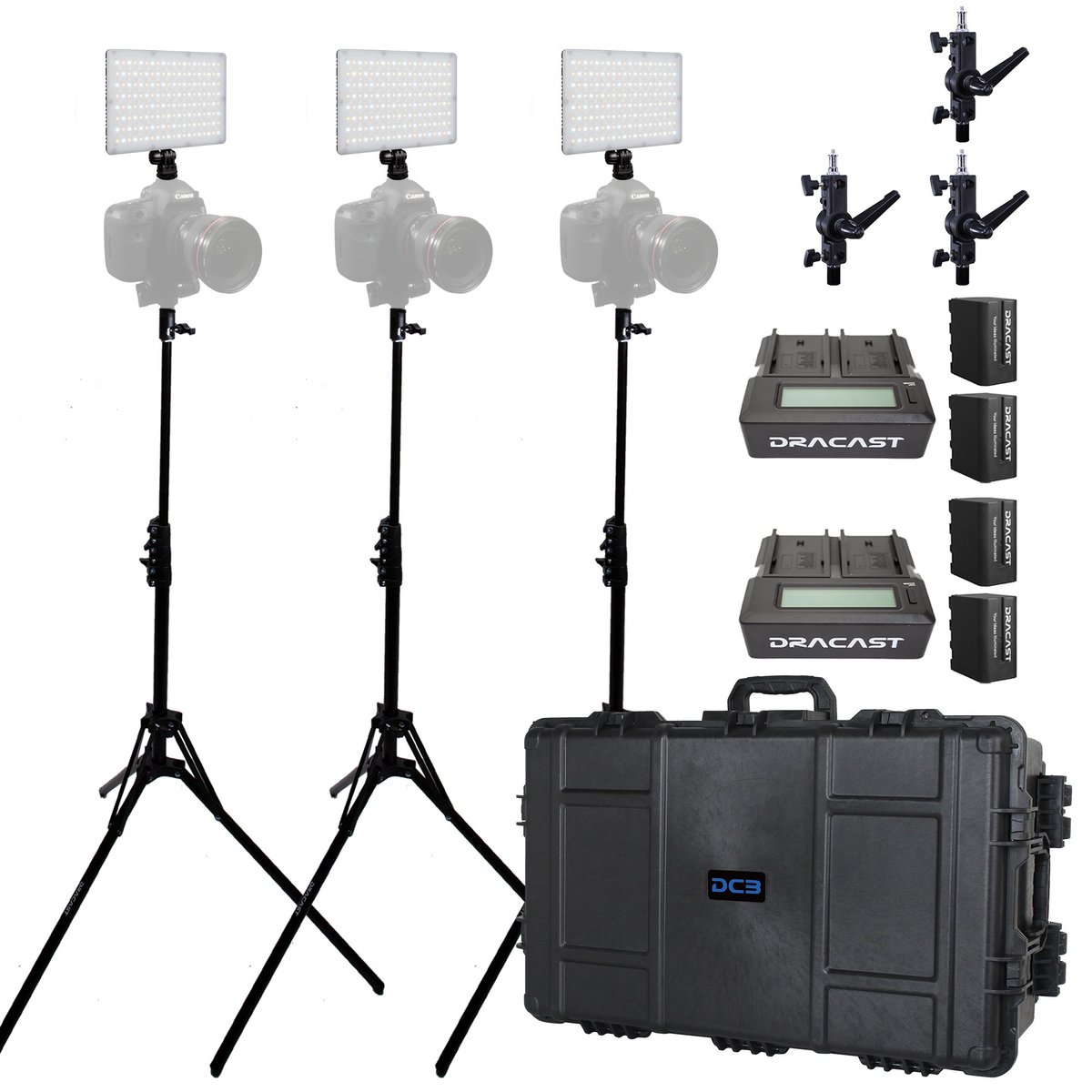 Dracast X Series LED Lighting Kit 37 (x3 DRX240B, Battery Kits, Swivel Mounts, Light Stands, 7975 Travel Case) product image