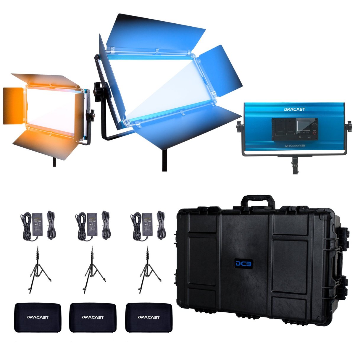 Dracast X Series LED1000 Bi-Color LED 3 Light Kit with Injection Molded Travel Case - view 2