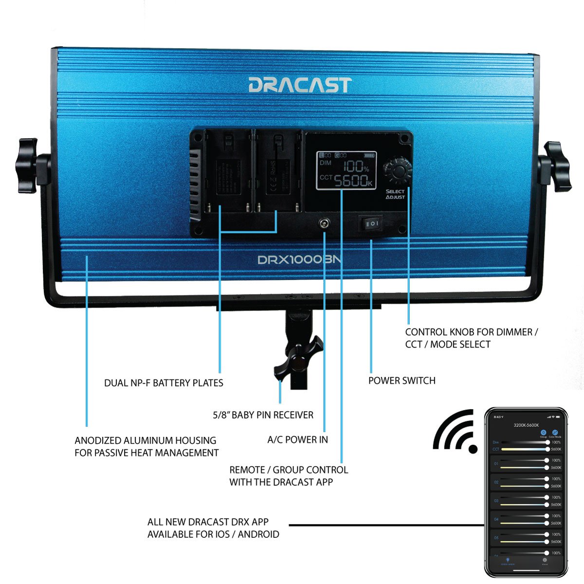 Dracast X Series LED1000 Bi-Color LED 3 Light Kit with Injection Molded Travel Case - view 5