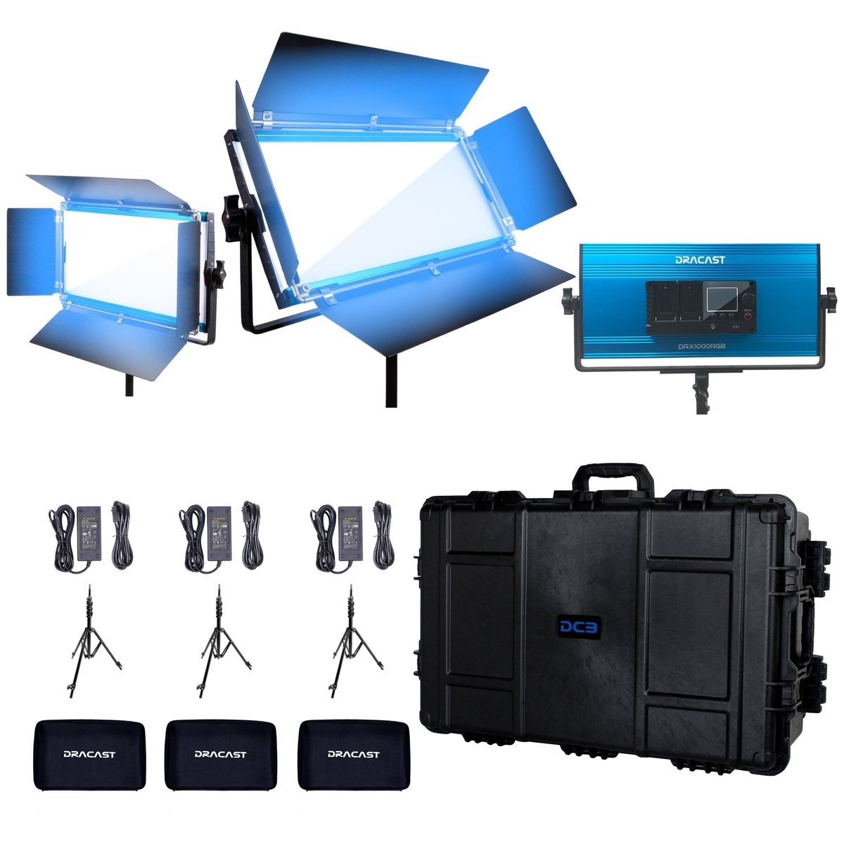 Dracast X Series LED1000 Daylight LED 3 Light Kit with Injection Molded Travel Case - view 2