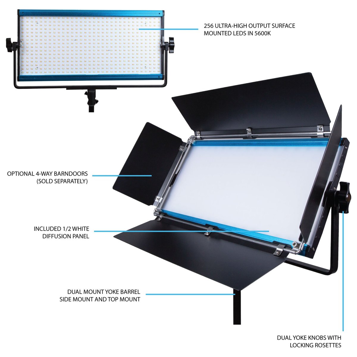 Dracast X Series LED1000 Daylight LED Video Light Panel with Dual NP-F Battery Plate - view 2