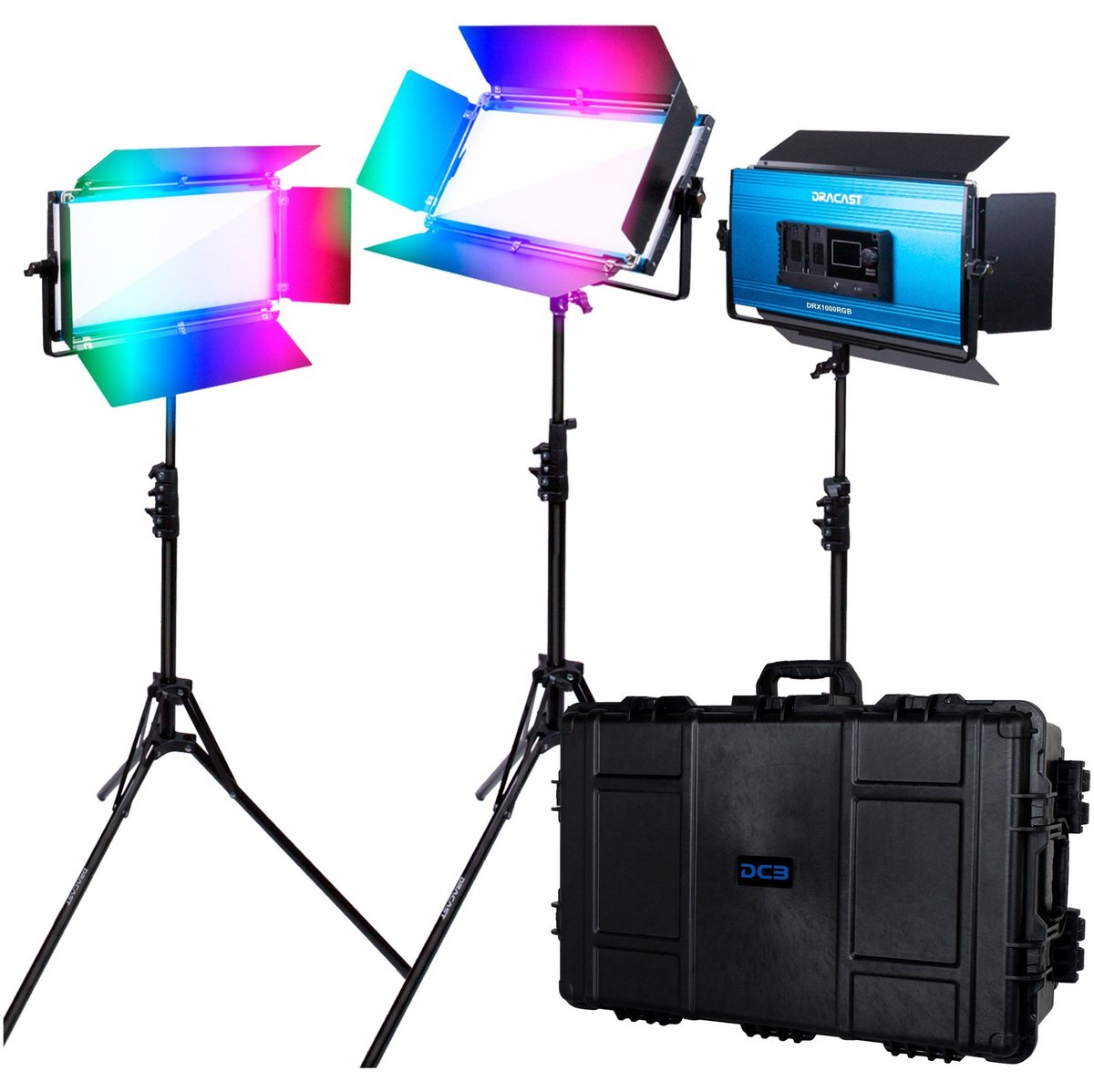 Dracast X Series LED1000 RGB and Bi-Color LED 3 Light Kit with Injection Molded Travel Case product image